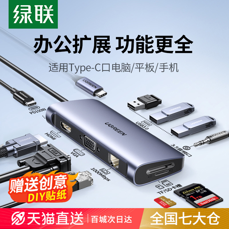绿联拓展坞Typec扩展USB分线器hub集线器雷电4HDMI投屏多接口网线