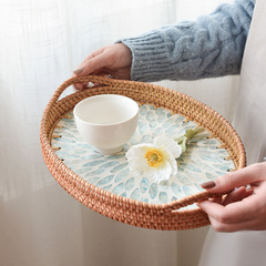 IYR7 Woven Shell Plate from Vietnam, Natural Mother-of-Pearl, Assembled and Woven Elliptical Storage Tray, Suitable for Living Room Coffee Table, Water
