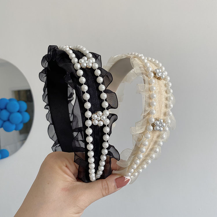 Korean Version Lace Pearl Fold Headband display picture 8