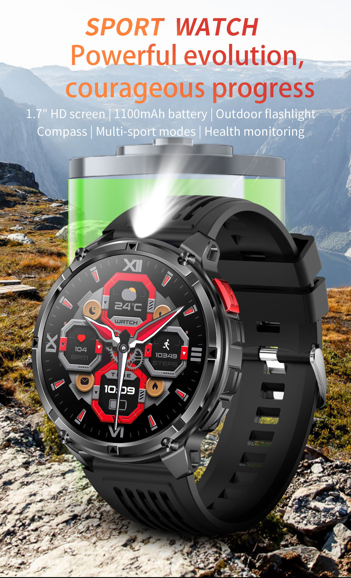Smartwatch For Outdoor Sports With Calling Compass And Flashlight_voghion.com