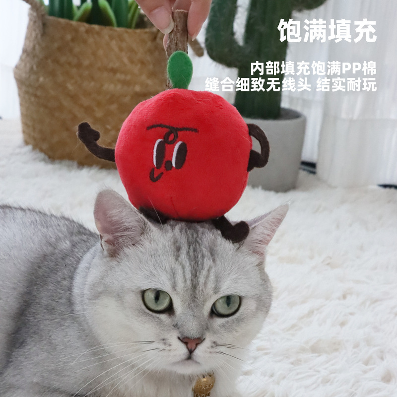 Wooden Cat Toy with Rattling Paper for Teething, Self-Entertainment, Boredom Relief, Fruit Teaser Stick, Teeth Cleaning, Wholesale for Kittens