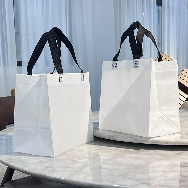 白色无纺布外卖保温袋开口汉堡火锅手提袋定制餐饮覆膜防水打包袋