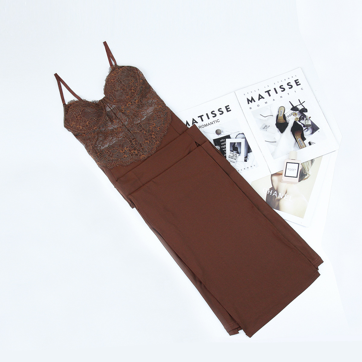 Low Cut Sexy Stitching High Waist Bottoming Dress Split Strap Dress Women