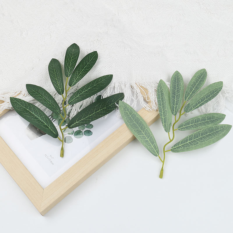 新款仿真绿植橄榄叶柳叶桉树叶人造仿真叶子盆景插花丝印叶配件