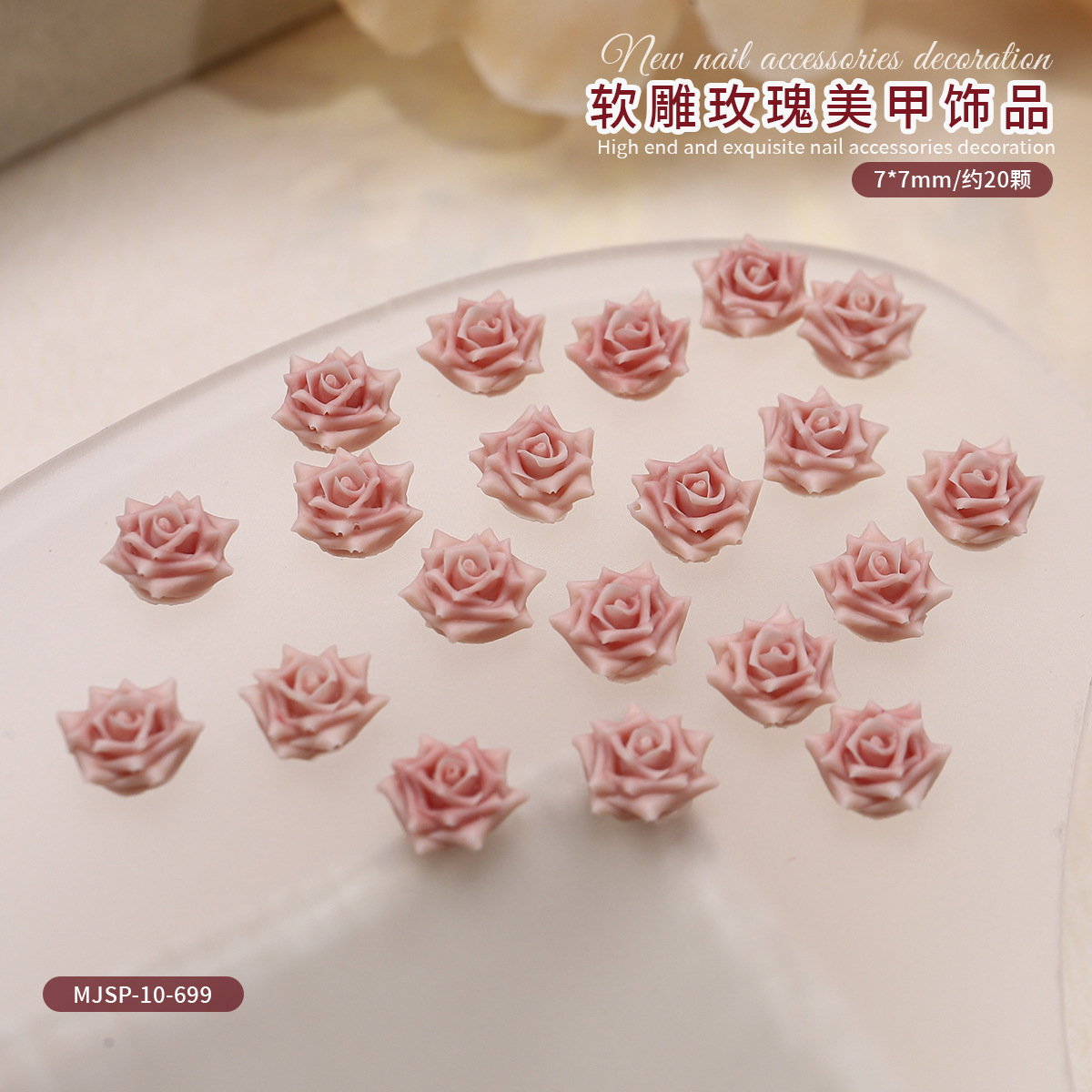 Nueva imitación de joyas de uñas rosadas caliente camellia suave tallada perforación de uñas red rojo para usar accesorios de uñas image 22