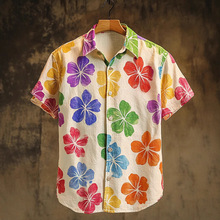 跨境男装休闲夏威夷衬衫外贸男士短袖衬衫男衬衣批发欧美格子衬衫