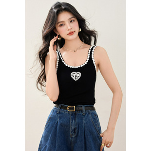 2025 New Summer Knitted Knitwear Sexy Black Vest Suspender Design Pure Lust Top