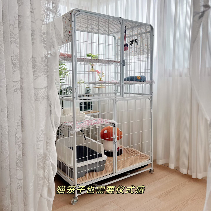Cat Cage for Home Use, Indoor Cat House, Cat Villa with Integrated Toilet, Free Space Cat Shelter, Enclosed Large Three-Layer Design