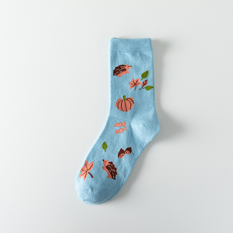 Mediados de la pantorrilla calcetines de algodón de las mujeres otoño e invierno japonés pequeña flor de color a juego calcetines de algodón de las mujeres absorbentes del sudor ins marea calcetines de algodón al por mayor