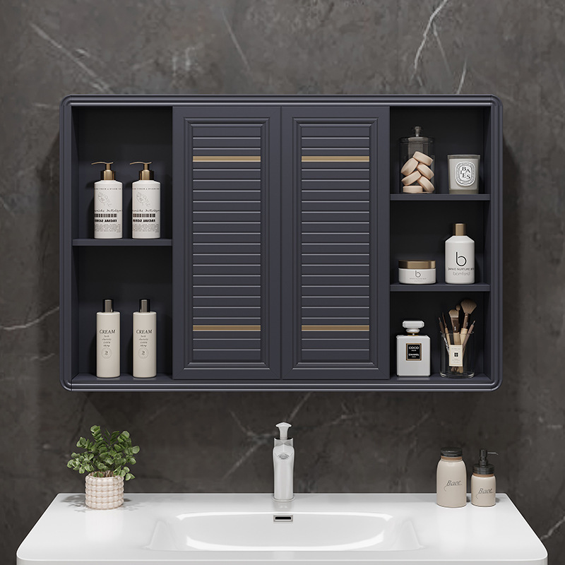 Smart space aluminum sliding feng shui hidden bathroom mirror cabinet bathroom mirror with shelf wall-mounted sliding door