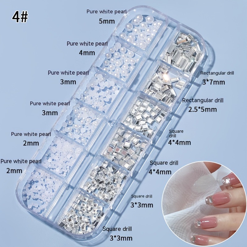 Set de joyas de uñas 12 barras de joyas taladro de uñas largo taladro de fondo plano mezclado taladro de forma especial superbrillante accesorios de uñas