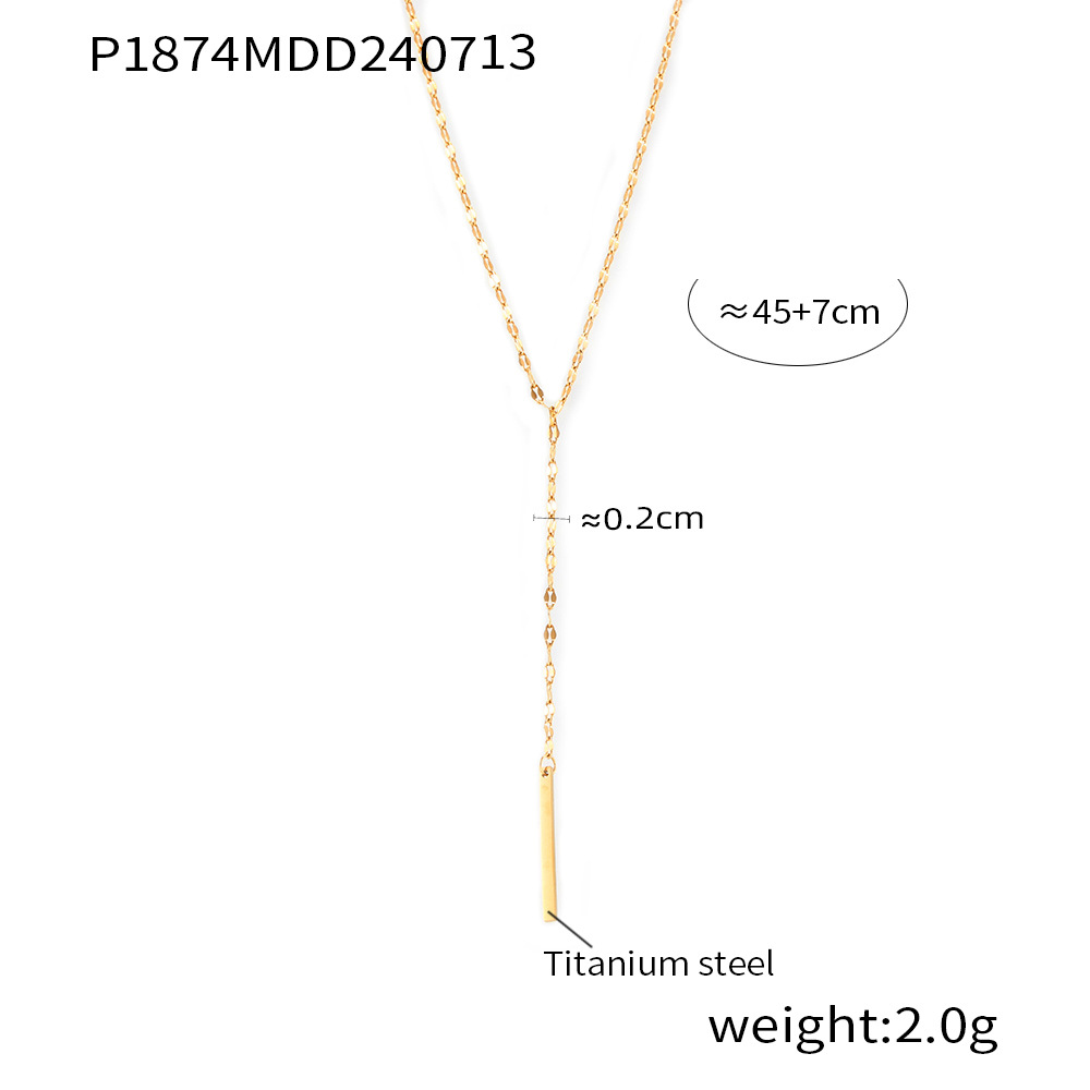 Versión coreana de elementos geométricos simples, colgante de anillo, collar de borla en forma de Y, se puede apilar para usar, viento frío, acero de titanio, cuello chapado en oro