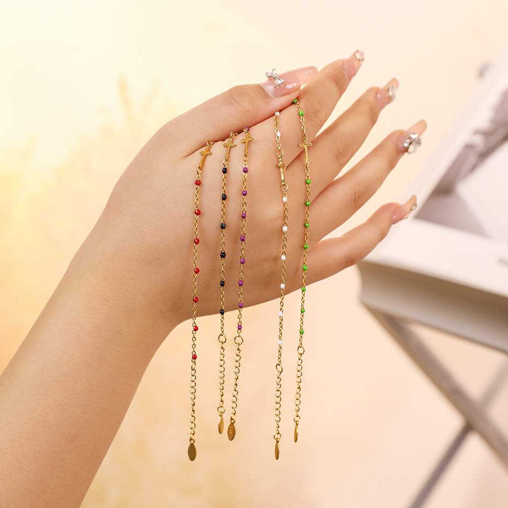 Stainless Steel Simple Style Cross Enamel Plating Bracelets display picture 6