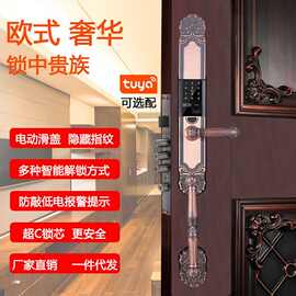 别墅复古电动滑盖指纹锁 欧式双开密码锁 选配涂鸦zigbee智能门锁
