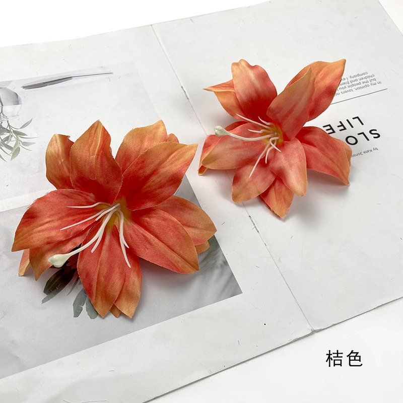 仿真花打印款小百合花头 diy头饰服装道具插花婚礼堂花墙背景装饰|undefined