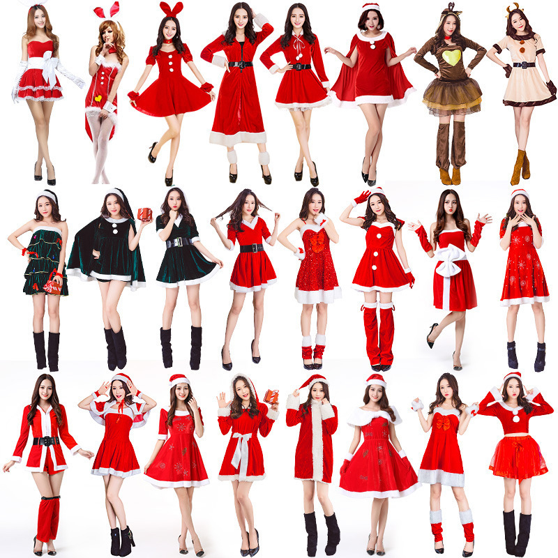 Christmas Santa Claus Costume Adult Bar Performance Outfit Sexy Bunny Girl Christmas Costume Dress Set