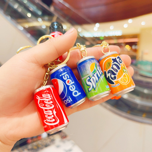 Cartoon Super Simulation Coke Sprite Beverage Bottle Can Couple Bag Car Pendant Small Gift Keychain