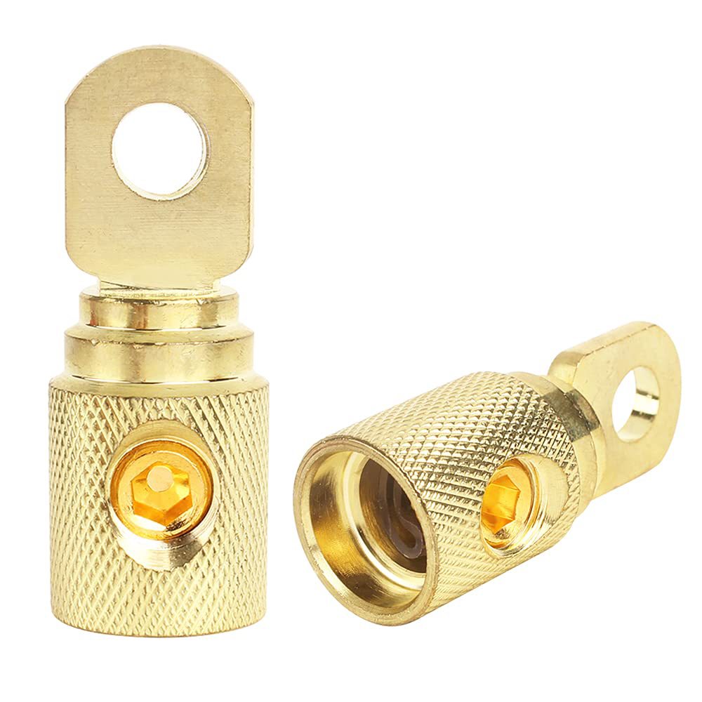 2Pcs 0 Gauge Brass with Gold Plated Ring Set Screw Battery R