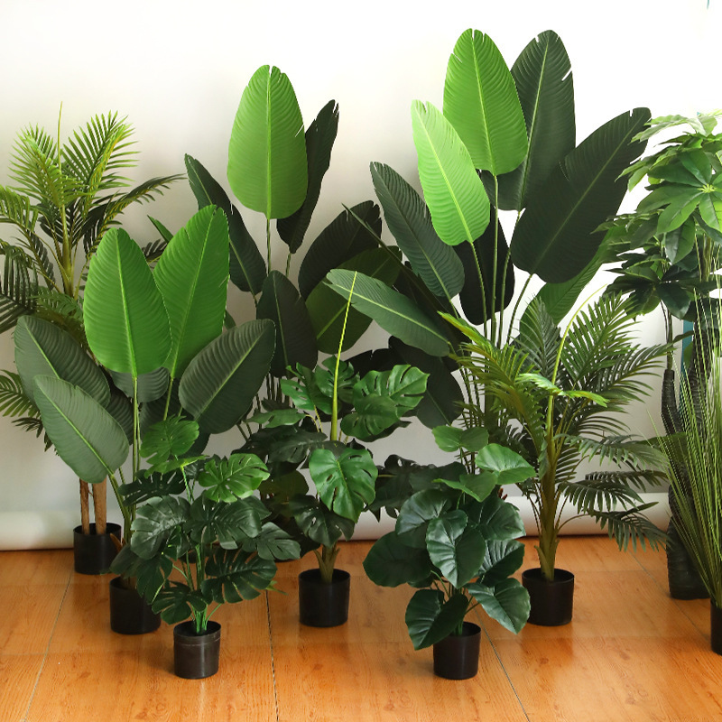 Planta verde artificial bonsai interior gran planta decoración fábrica al por mayor paraíso pájaro plátano decoración paisaje bonsai image 5