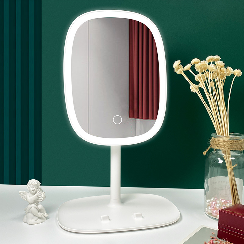 Espejo de maquillaje de escritorio con luz, espejo de vestidor para el hogar, escritorio de dormitorio, espejo de relleno portátil ovalado, LED