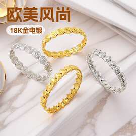 新款欧美风跨境螺纹手镯镀18K金钛钢轻奢百搭时尚个性潮流饰品ins