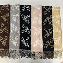 2025秋冬双面满印土星保暖流苏大披肩羊绒女士围巾围脖批发代发