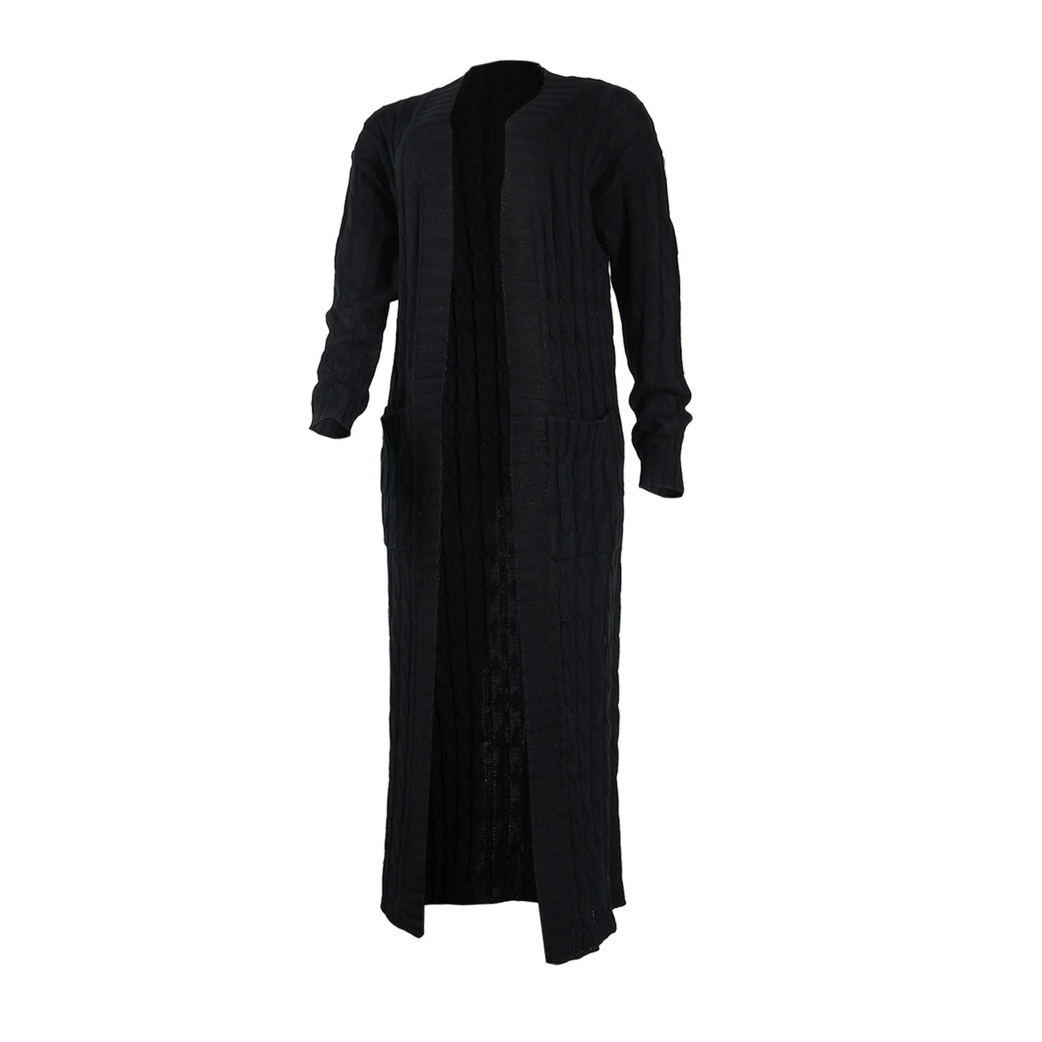 Damen Strickjacke Lang Aus Grobstrick In Unifarben Wintermantel_voghion.com