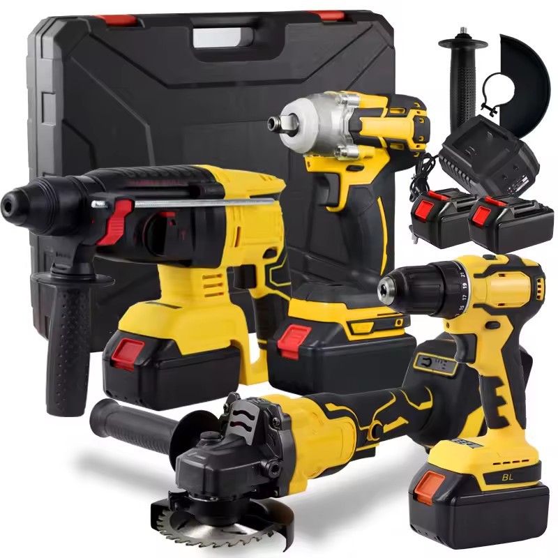 Conjunto de 4 piezas de herramientas eléctricas de litio sin escobillas martillo molino angular llave eléctrica de litio taladro eléctrico taladro de impacto conjunto eléctrico