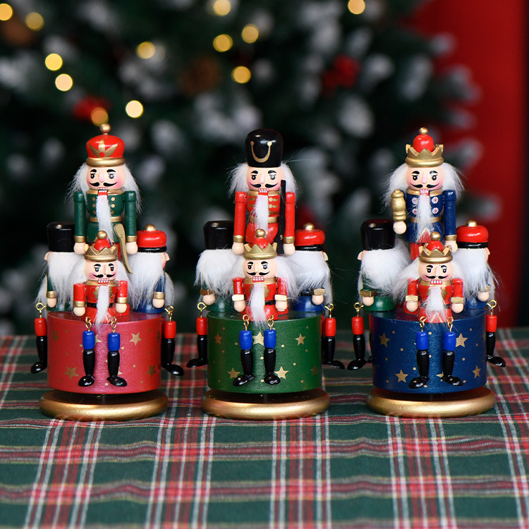 Navidad regalos navideños cascanueces caja de música giratoria artesanía decoración casera madera caja de ocho tonos
