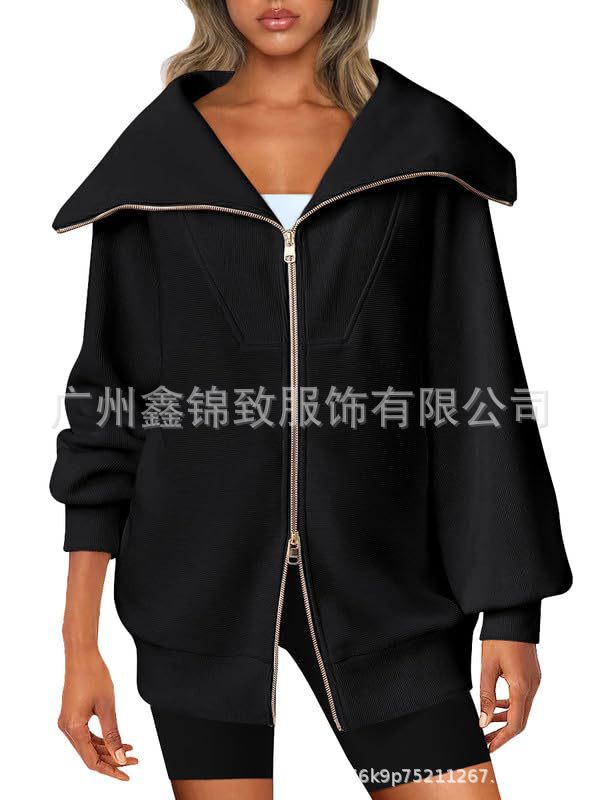 2023 Amazon mujeres de gran tamaño cremallera lindo sudadera chaqueta ropa 2023 otoño y el invierno la moda