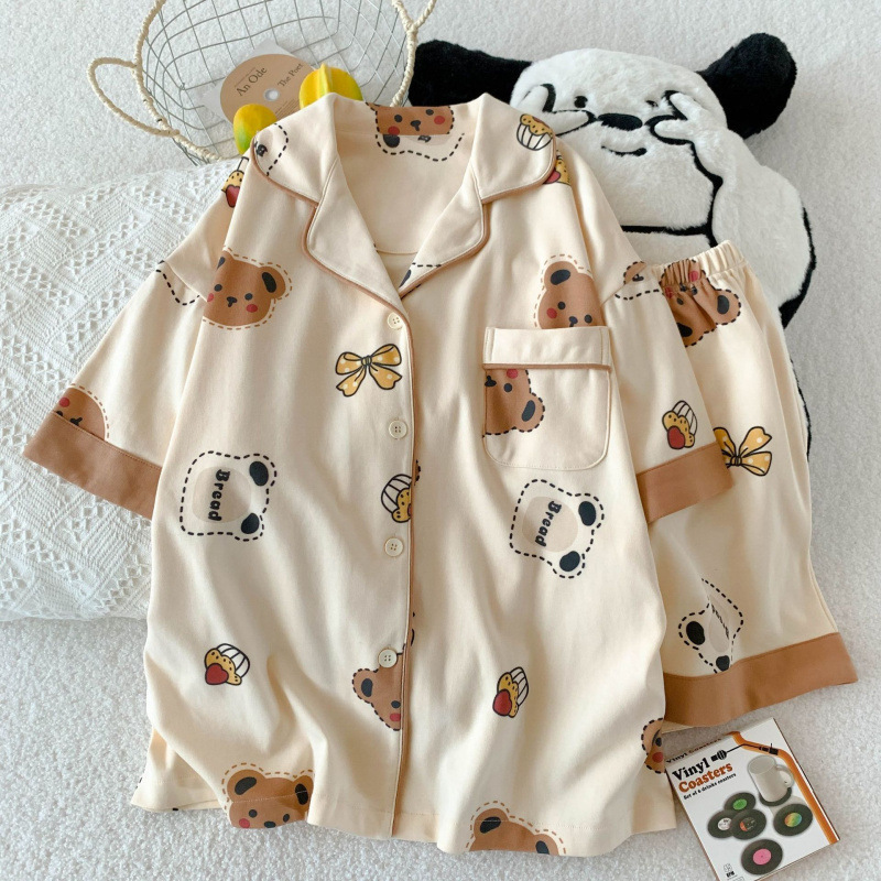 Cotton-Like Cute Cardigan Pajamas for Women, Summer Short-Sleeved Shorts and Long Pants, Three-In-One Set That Can Be Worn Outside, Three-Piece Home Wear Set Cotton-Like Cute Cardigan Pajamas for Women, Summer Short-Sleeved Shorts and Long Pants, Three-In-One Set That Can Be Worn Outside, Three-Piece Home Wear Set