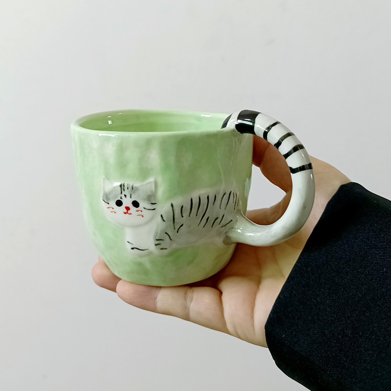 Inswind pintado a mano para gatos tazas de nicho de diseño tazas de cerámica de agua lindas manijas rayas tazas de café para chicas