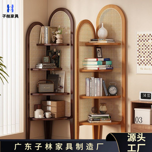 Floor Corner Cabinet Rattan Storage Sofa Bedroom Corner Triangle Shelf Bookshelf Retro Non-solid Wood Living Room