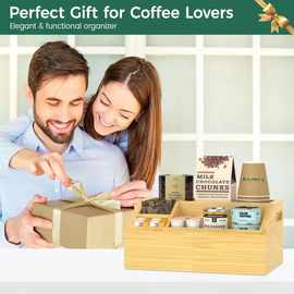 竹制咖啡调味品收纳盒桌面杂物分格整理盒可伸缩隔板饮品分类盒