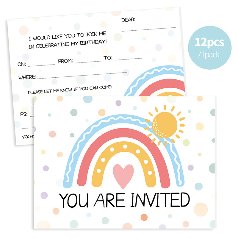 亚马逊热销彩虹圆点邀请卡英文贺卡派对邀请卡片