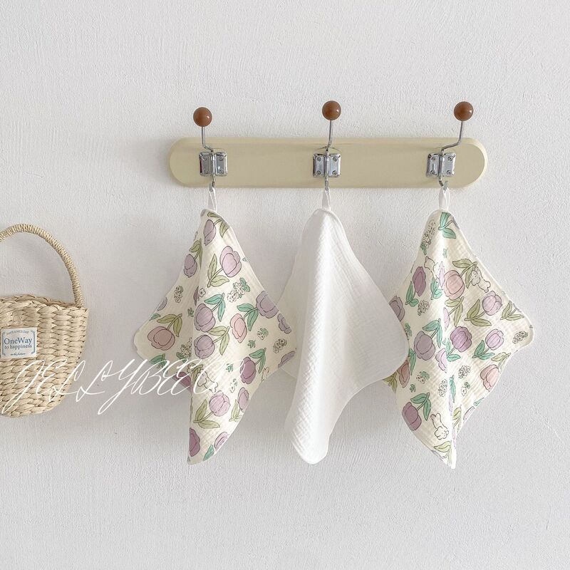 Nordic Ins Style Purple Tulip Baby Small Square Towel Children's Towel Sweat Towel Newborn Baby Bathing Hiccup