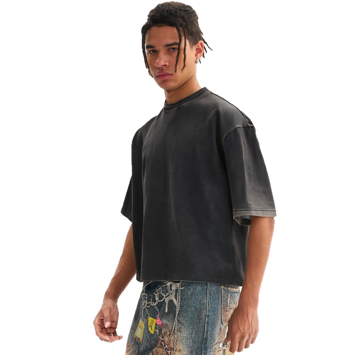 ETAI Hombre| Marca de moda transfronteriza hace vieja camiseta corta ancha corta de alta calidad lavada con agua retro boxy algodón de manga corta