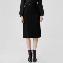 商城同款品正2024冬附腰带高腰中长款开叉包臀半身裙女1200349