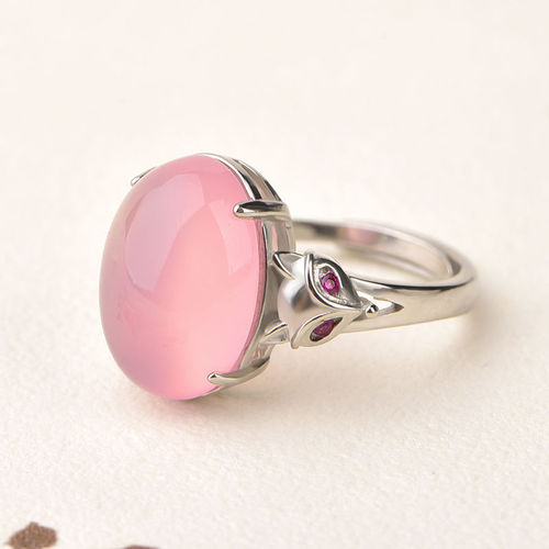White gold-plated nickel silver (S925) second-generation gemstone fox ring with rose-cut ruby as the main stone, size 12*16mm, open-mouthed design.