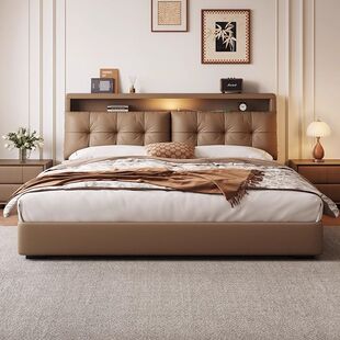 Multifunctional Leather Bed Modern Minimalist Master Bedroom 1.8 Soft Bed Atmospheric Italian Bedside Storage Drawer Wedding Bed