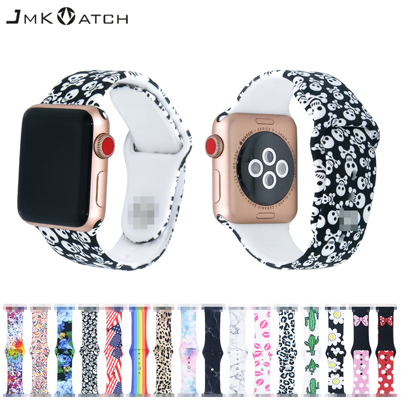 适用苹果apple watch6/5/4/3/2/1 厂家批发iwatch/se印花硅胶表带