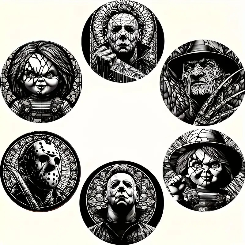 恐怖主题木制杯垫 耐热防滑饮料垫带有恐怖电影人非常用于咖啡店