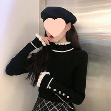 长袖上衣针织黑色短款新款女装2025年打底衫春夏毛衣内搭春夏百搭