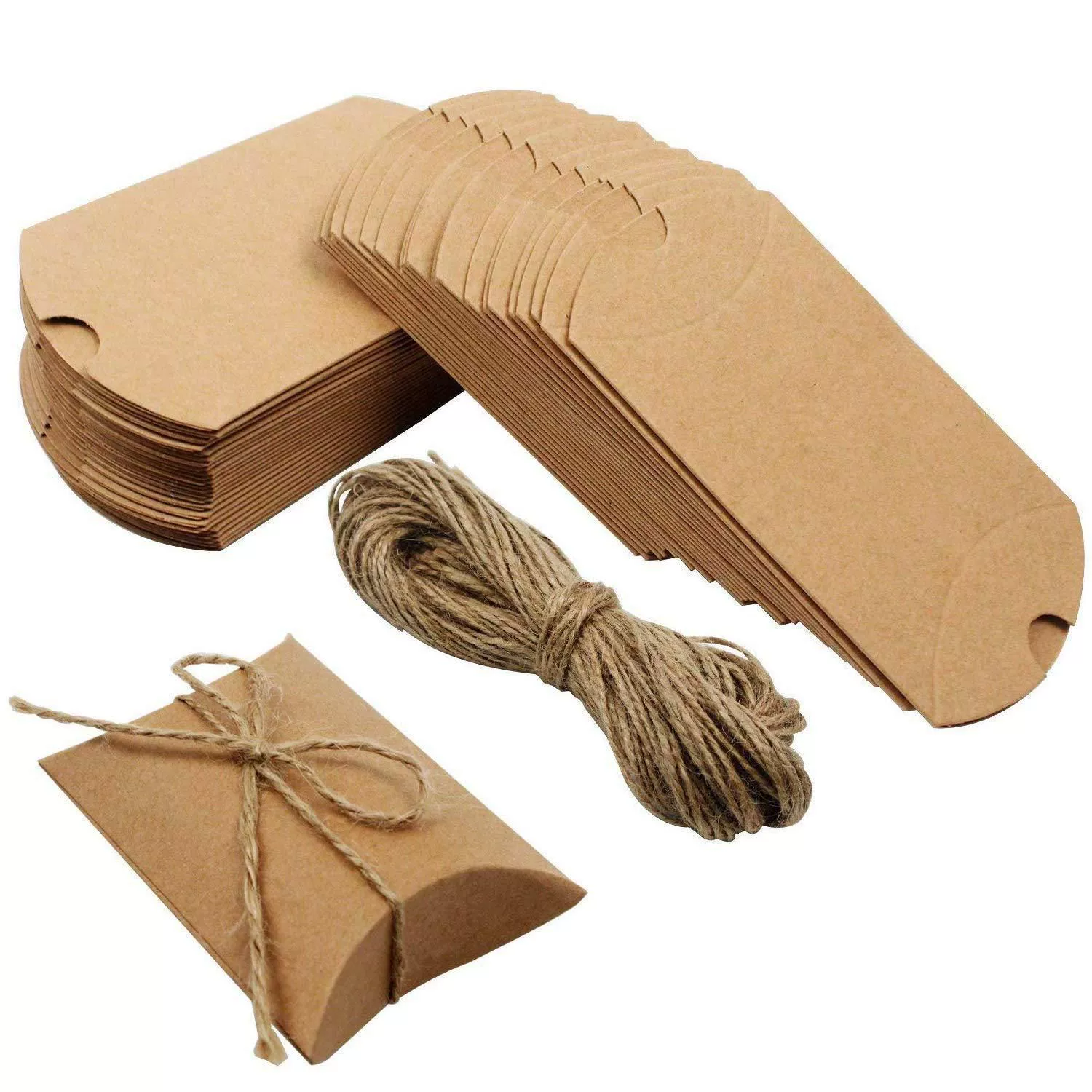 Factory spot kraft paper pillow box cross -border candy box with hemp rope cattle white card black card packaging box