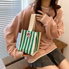 2022 New Contrast Color Vertical Stripe Shoulder Handbag Handbag Shoulder Underarm Bag Women's Bag Hand Lunch Bag