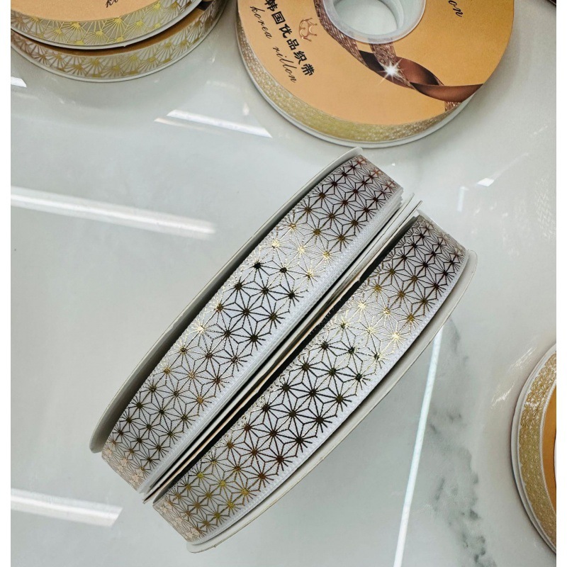 Bar brazo DIY cinta termoestable estampado poliéster cinta de regalo caja de regalo decoración 1.5cm de ancho estampado blanco