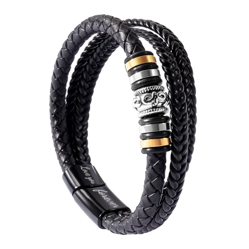 Woven black bracelet handmade with pigtail stainless steel