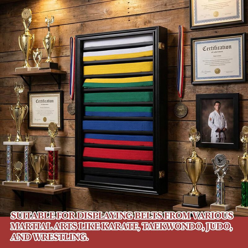 Cross-Border Wooden Taekwondo Belt Display Box Wall-Mounted Wooden Martial Arts Belt Display Cabinet Shadow Box Display Box Cross-Border Wooden Taekwondo Belt Display Box Wall-Mounted Wooden Martial Arts Belt Display Cabinet Shadow Box Display Box