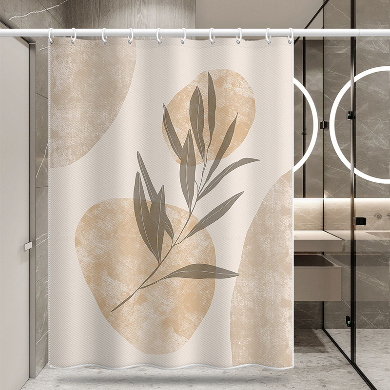 Amazon Cross Border Wholesale Polyester Digital Printing Shower Waterproof Shower Curtain Morandi Leaves Bathroom Partition Curtain