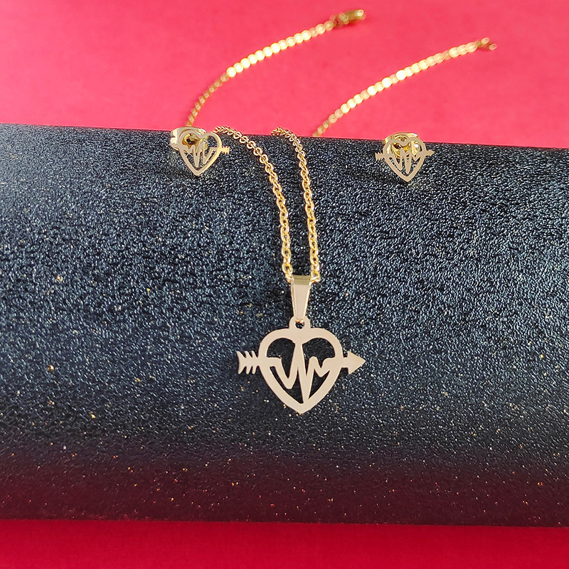 Fashion Heart Shape Titanium Steel Plating Earrings Necklace